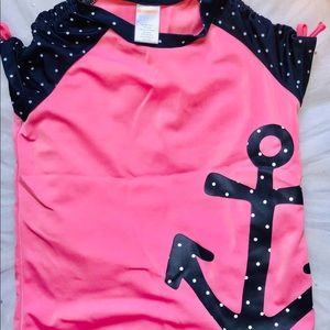 Girls Size 7 Pink Swim Top w/Anchor Print